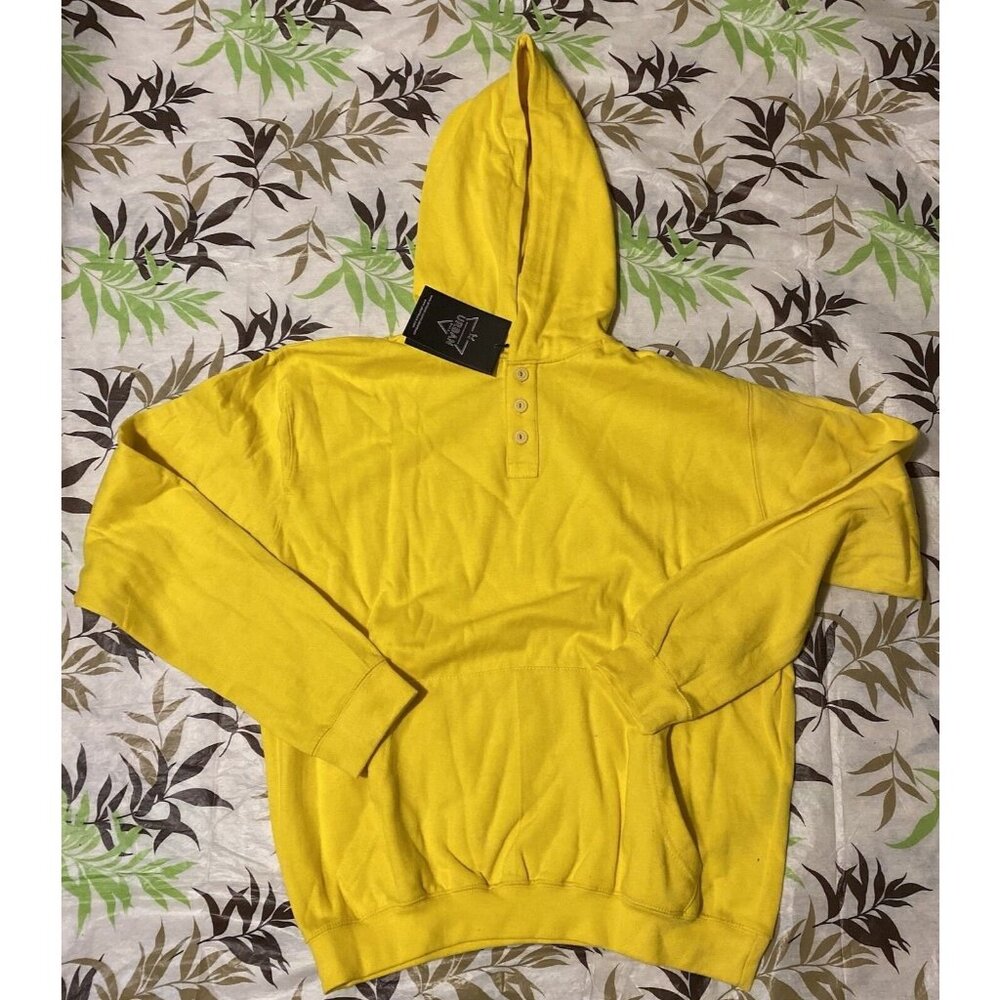 URBAN BUCK Mens Large Yellow Button Up Pullover Hooded Sweatshirt New